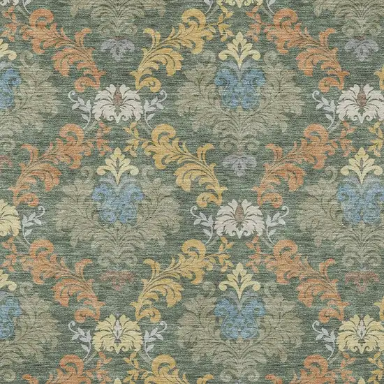 Green And Teal Blue Damask Washable Indoor Outdoor Area Rug Photo 2