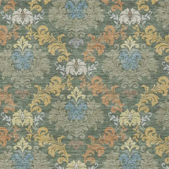 Green And Teal Blue Damask Washable Indoor Outdoor Area Rug Photo 2