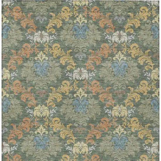 Green And Teal Blue Damask Washable Indoor Outdoor Area Rug Photo 3