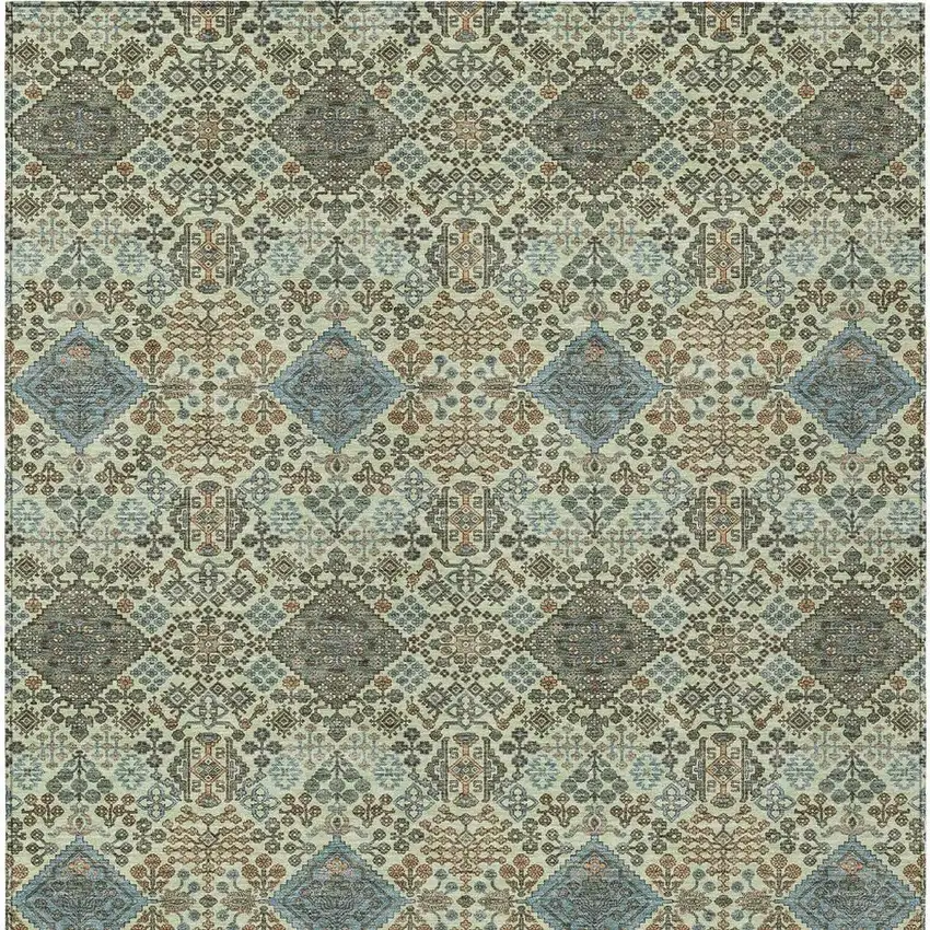 Green And Teal Blue Geometric Washable Indoor Outdoor Area Rug Photo 3