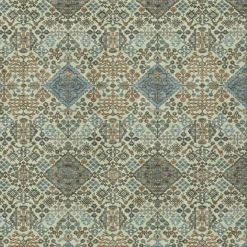 Green And Teal Blue Geometric Washable Indoor Outdoor Area Rug Photo 2