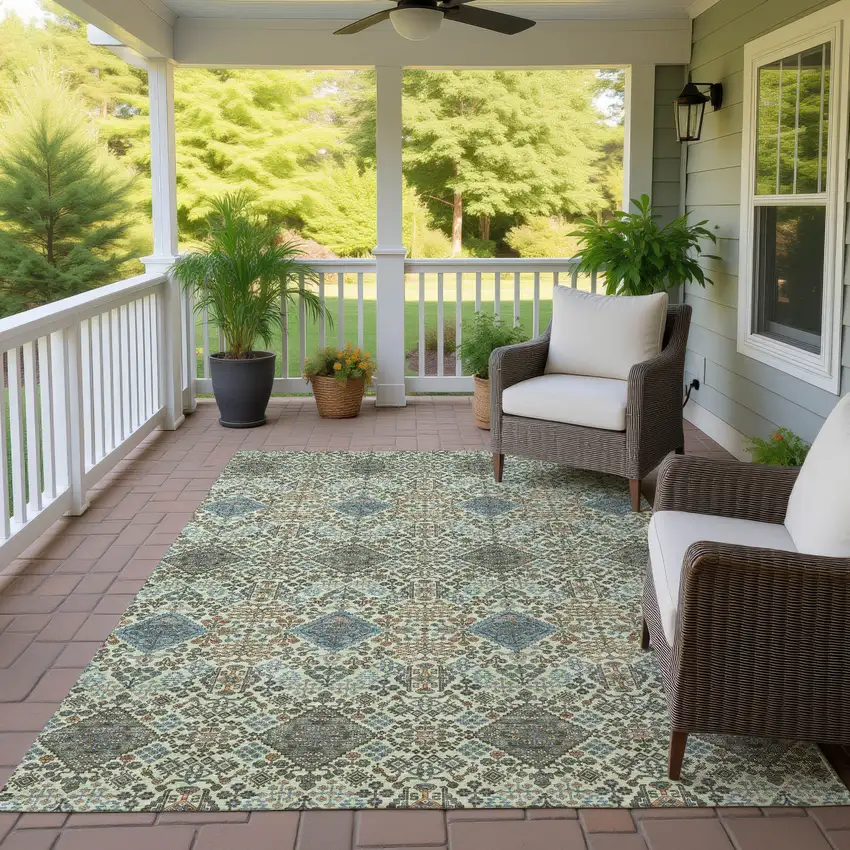 Green And Teal Blue Geometric Washable Indoor Outdoor Area Rug Photo 4
