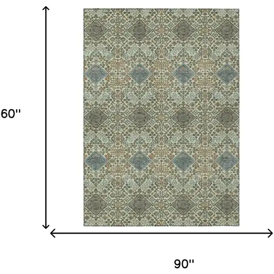 Green And Teal Blue Geometric Washable Indoor Outdoor Area Rug Photo 6