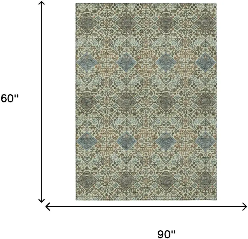 Green And Teal Blue Geometric Washable Indoor Outdoor Area Rug Photo 6