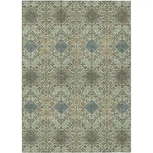 Photo of Green And Teal Blue Geometric Washable Indoor Outdoor Area Rug