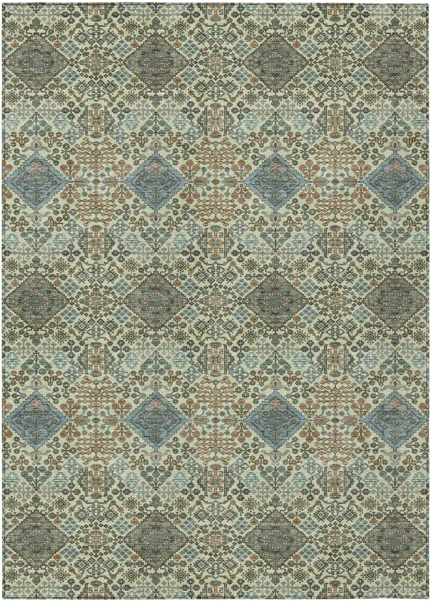 Green And Teal Blue Geometric Washable Indoor Outdoor Area Rug Photo 1