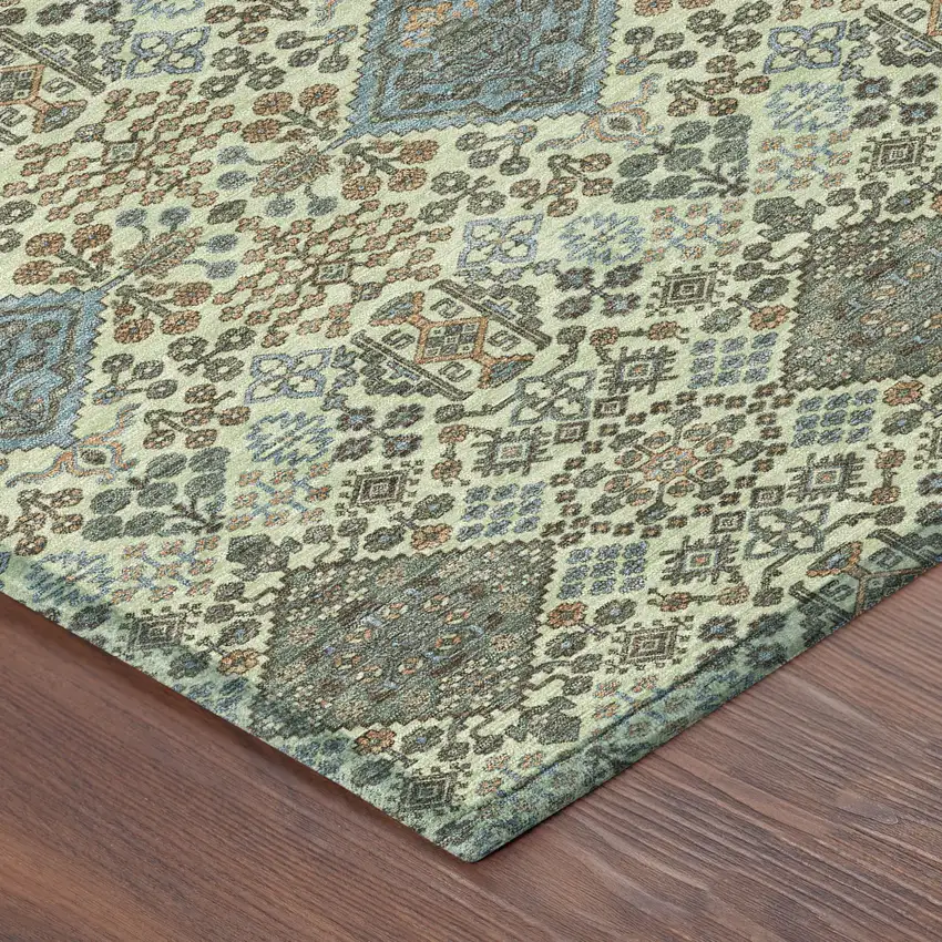 Green And Teal Blue Geometric Washable Indoor Outdoor Area Rug Photo 8