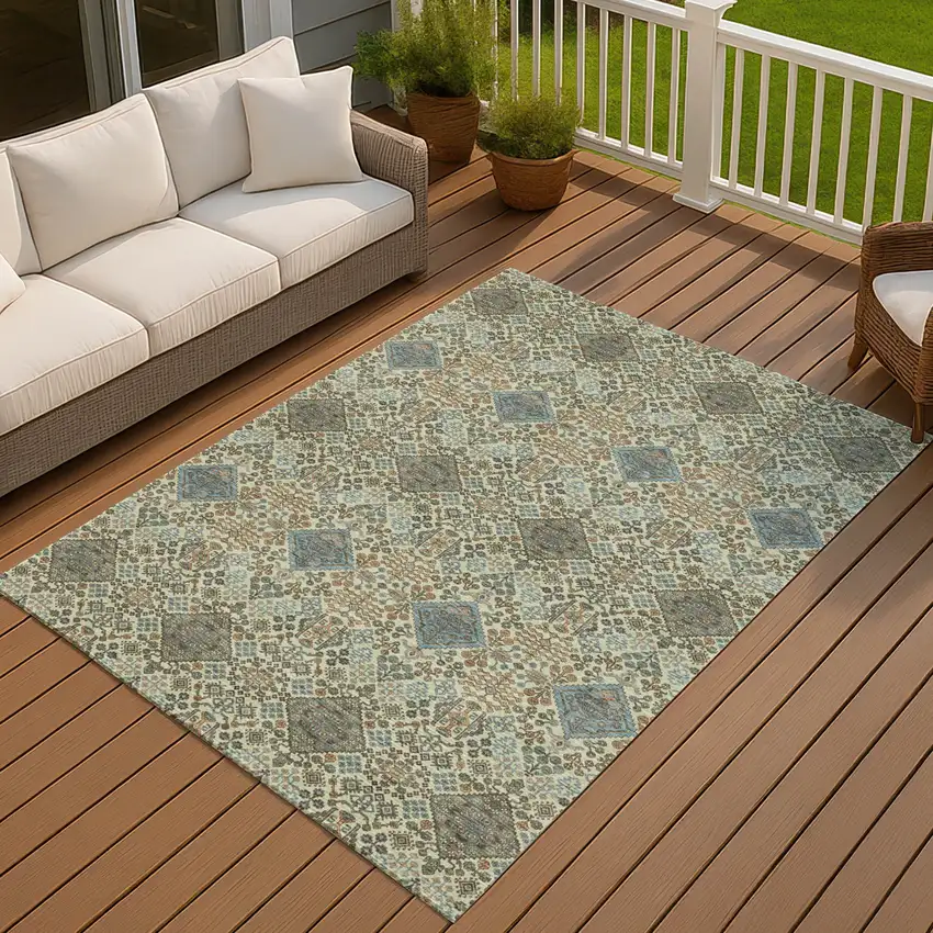 Green And Teal Blue Geometric Washable Indoor Outdoor Area Rug Photo 7