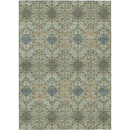 Green And Teal Blue Geometric Washable Indoor Outdoor Area Rug Photo 1