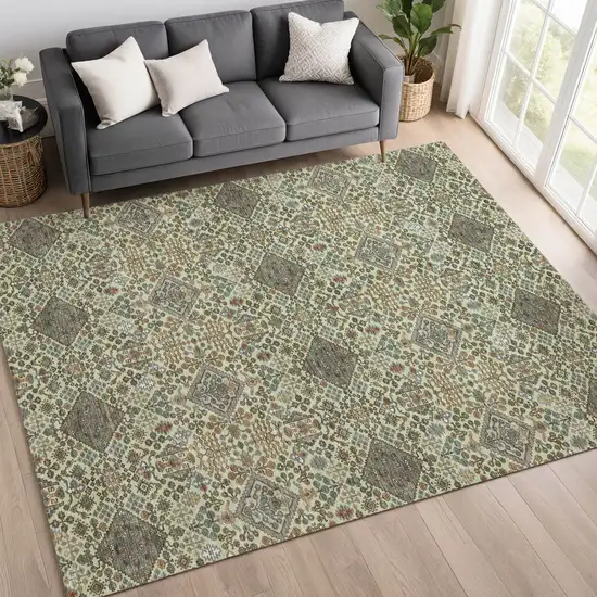 Green And Teal Blue Geometric Washable Indoor Outdoor Area Rug Photo 6