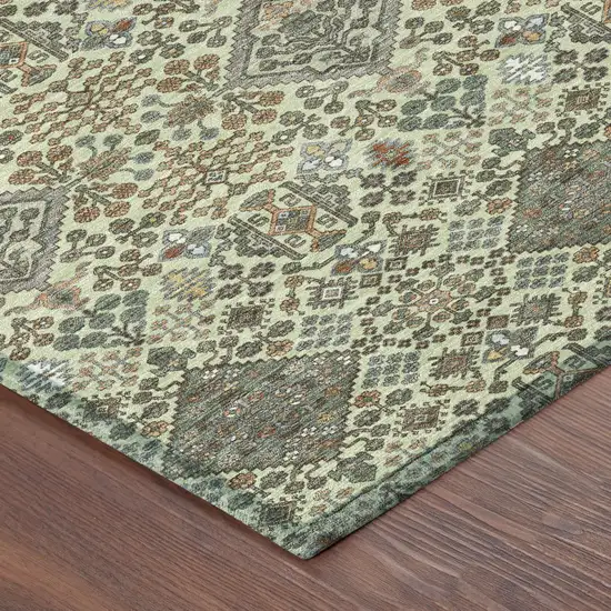 Green And Teal Blue Geometric Washable Indoor Outdoor Area Rug Photo 8