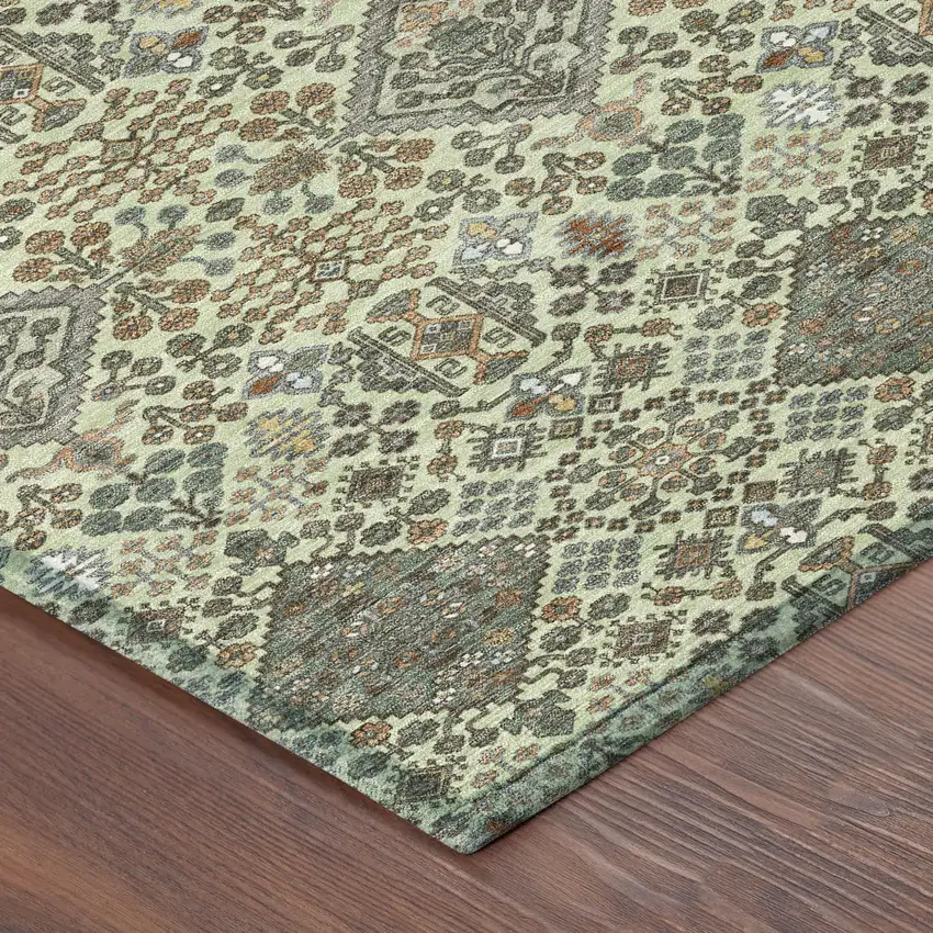 Green And Teal Blue Geometric Washable Indoor Outdoor Area Rug Photo 8