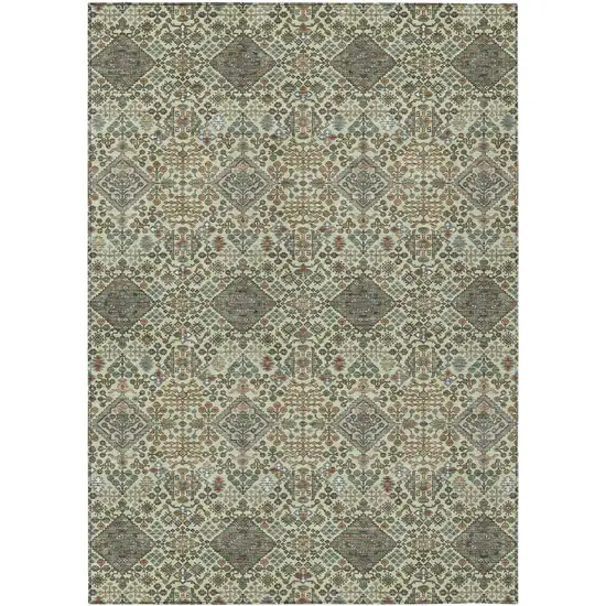 Green And Teal Blue Geometric Washable Indoor Outdoor Area Rug Photo 1