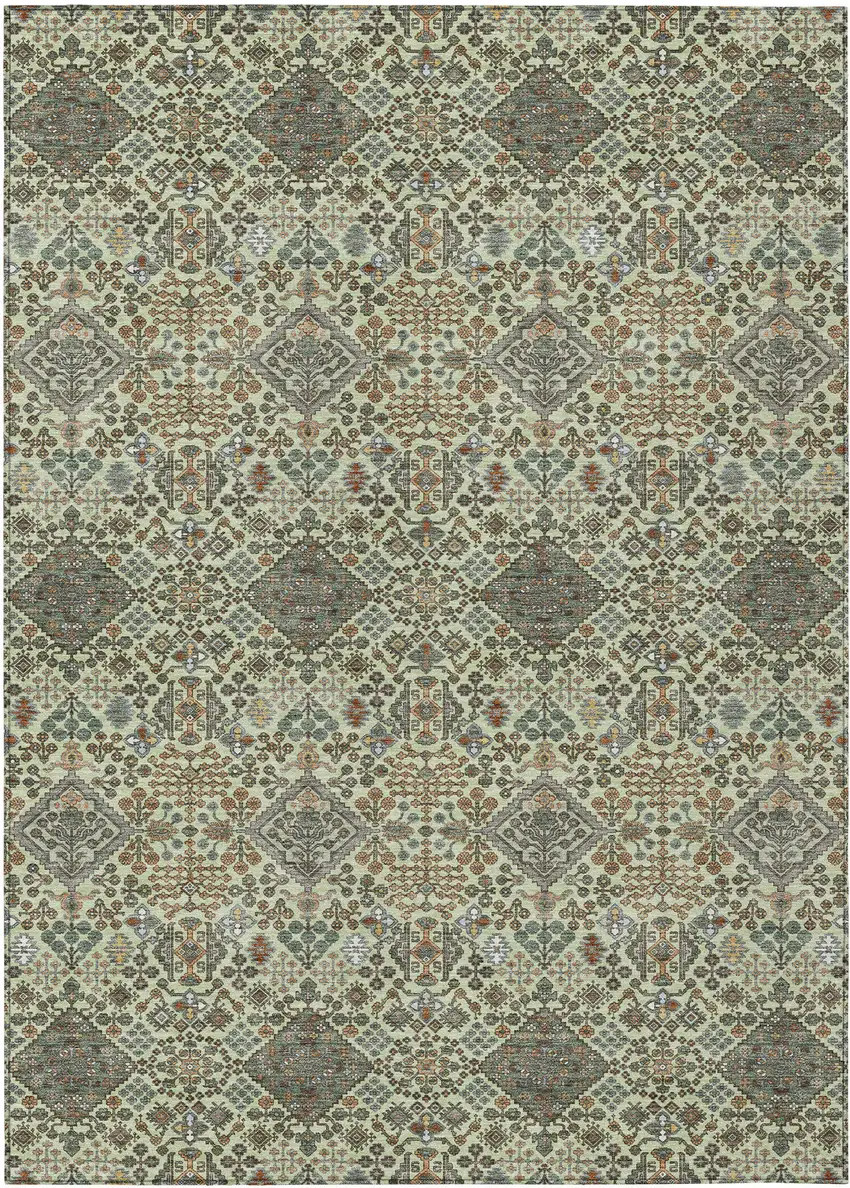 Green And Teal Blue Geometric Washable Indoor Outdoor Area Rug Photo 1