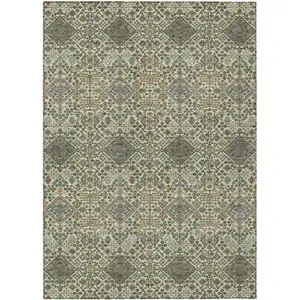 Photo of Green And Teal Blue Geometric Washable Indoor Outdoor Area Rug