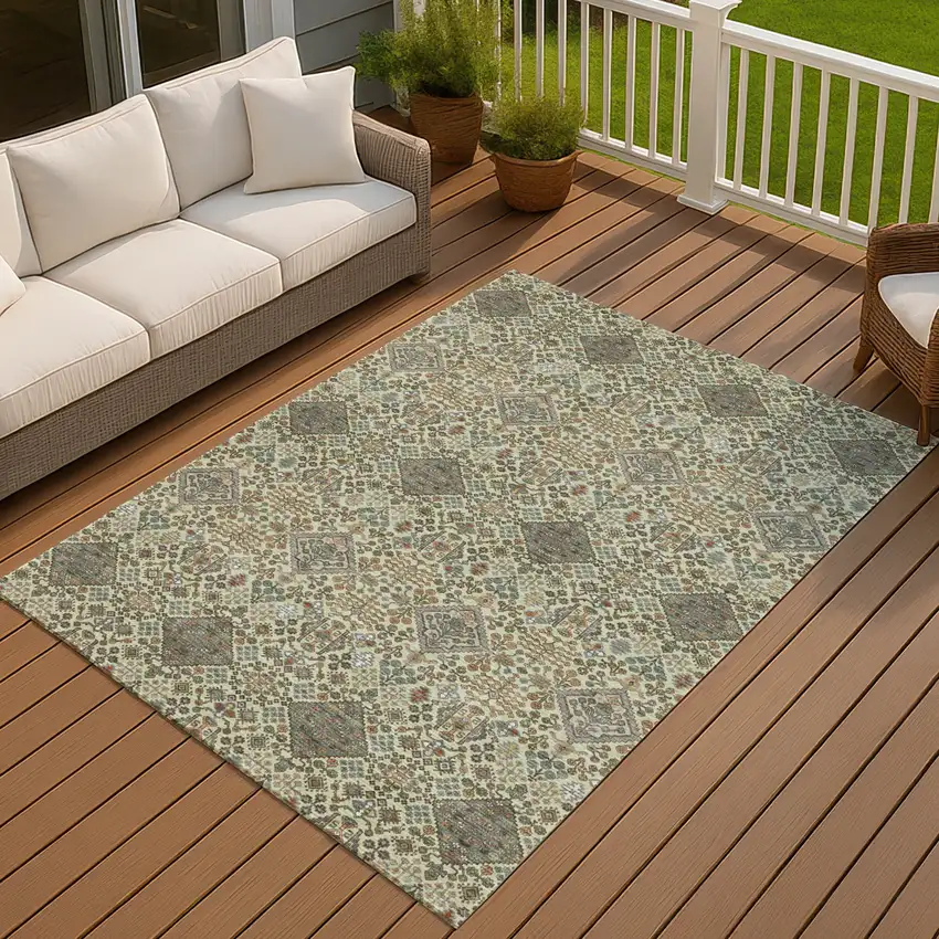 Green And Teal Blue Geometric Washable Indoor Outdoor Area Rug Photo 7
