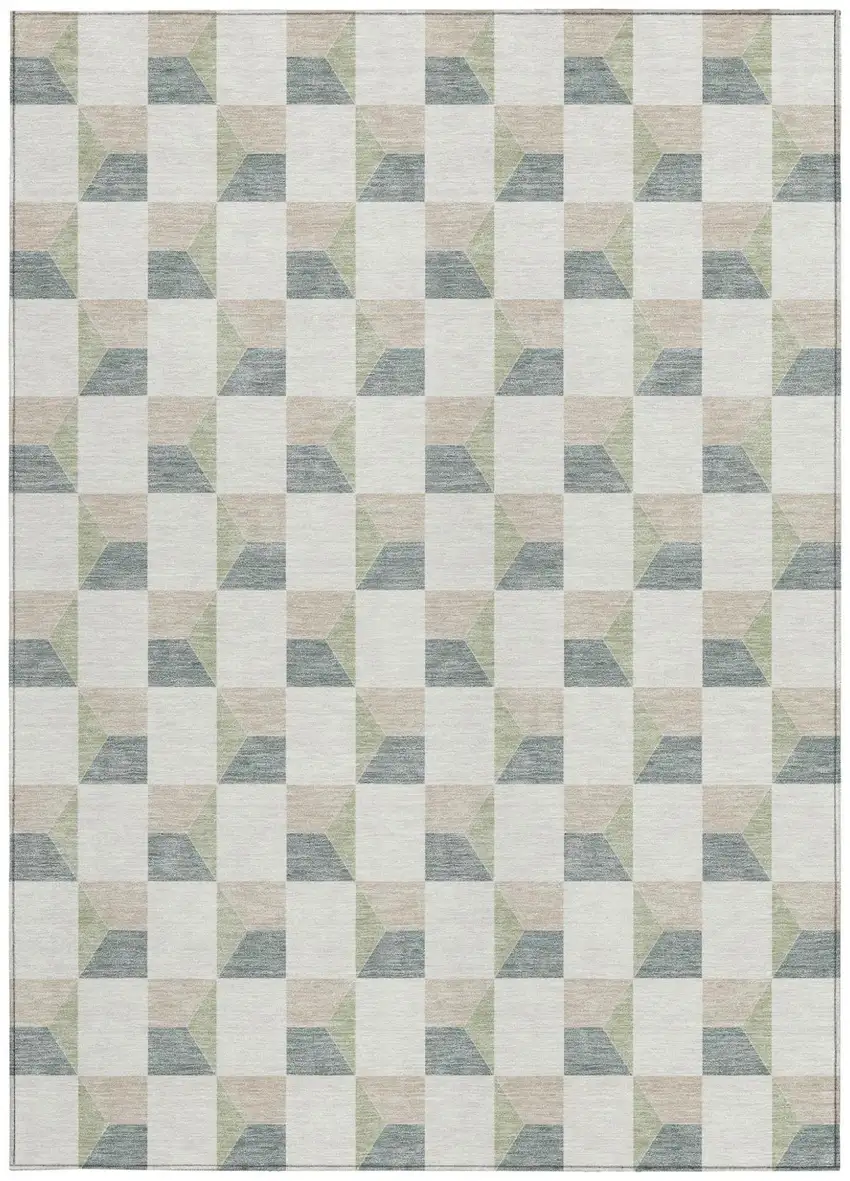 Green And Teal Blue Geometric Washable Indoor Outdoor Area Rug Photo 4