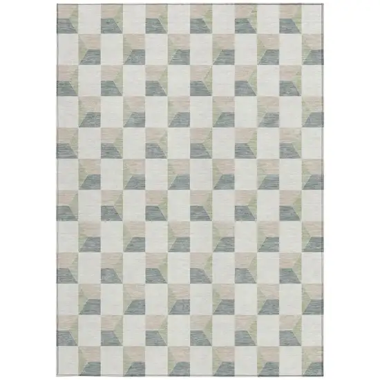 Green And Teal Blue Geometric Washable Indoor Outdoor Area Rug Photo 4
