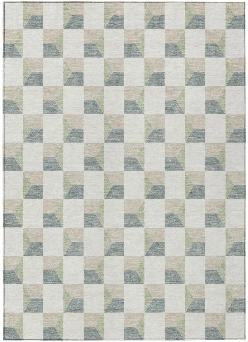 Green And Teal Blue Geometric Washable Indoor Outdoor Area Rug Photo 2
