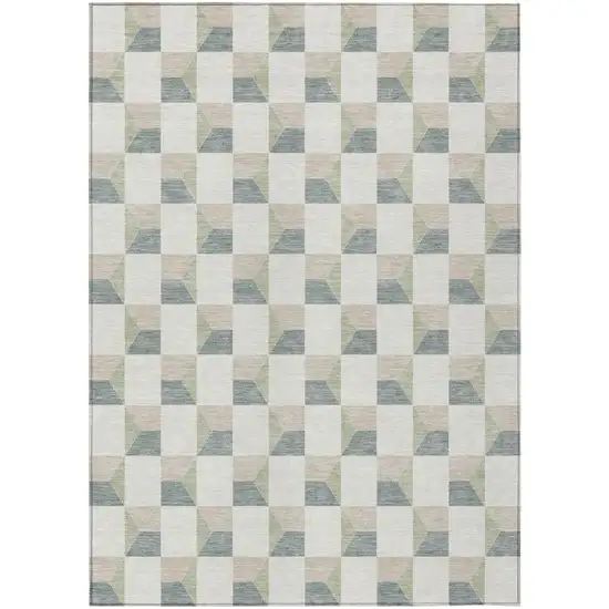 Green And Teal Blue Geometric Washable Indoor Outdoor Area Rug Photo 2