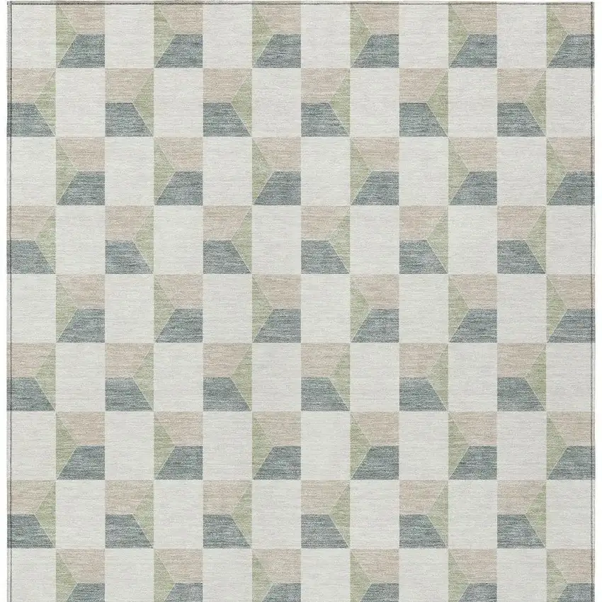 Green And Teal Blue Geometric Washable Indoor Outdoor Area Rug Photo 6