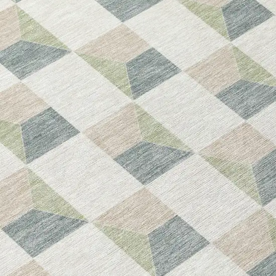 Green And Teal Blue Geometric Washable Indoor Outdoor Area Rug Photo 8