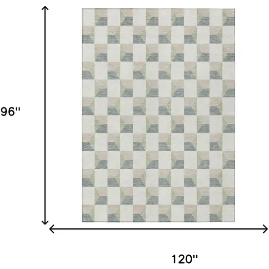 Green And Teal Blue Geometric Washable Indoor Outdoor Area Rug Photo 9