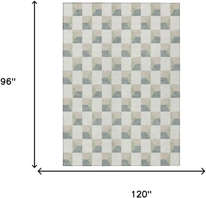 Green And Teal Blue Geometric Washable Indoor Outdoor Area Rug Photo 9