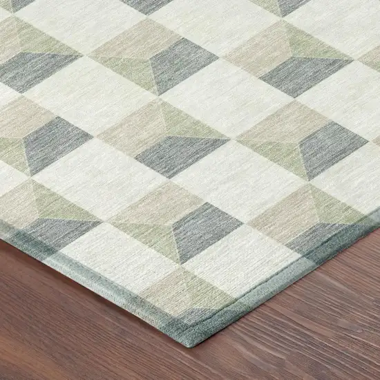 Green And Teal Blue Geometric Washable Indoor Outdoor Area Rug Photo 7