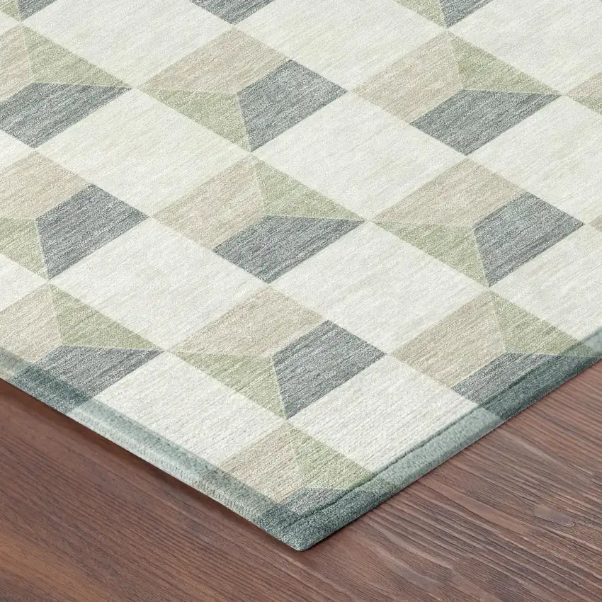 Green And Teal Blue Geometric Washable Indoor Outdoor Area Rug Photo 7