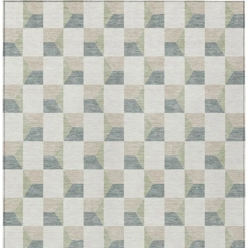 Green And Teal Blue Geometric Washable Indoor Outdoor Area Rug Photo 3