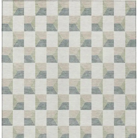 Green And Teal Blue Geometric Washable Indoor Outdoor Area Rug Photo 3