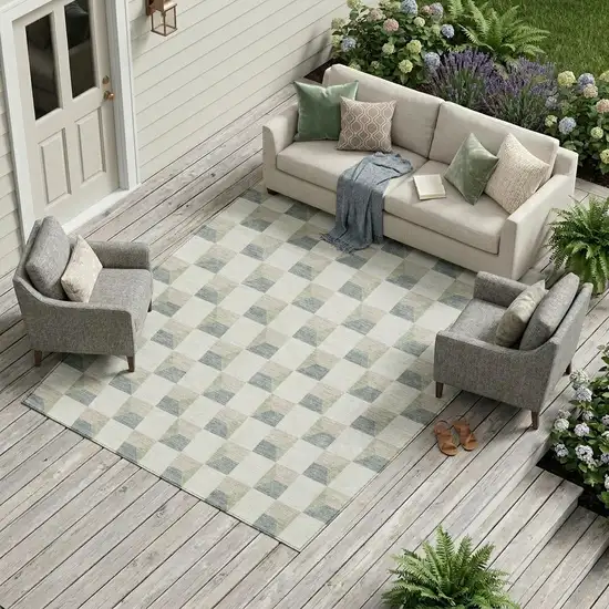 Green And Teal Blue Geometric Washable Indoor Outdoor Area Rug Photo 1