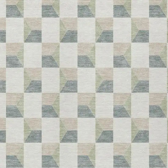 Green And Teal Blue Geometric Washable Indoor Outdoor Area Rug Photo 5