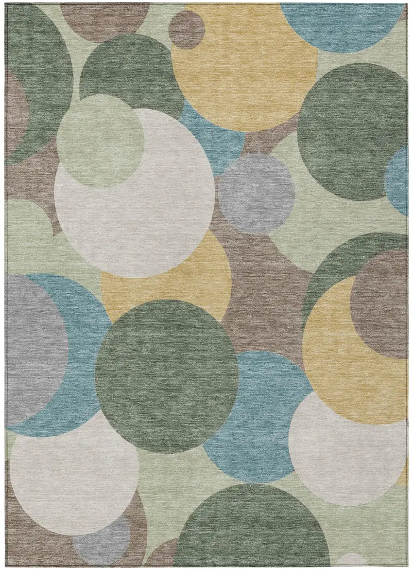 Green And Teal Blue Geometric Washable Indoor Outdoor Area Rug Photo 2