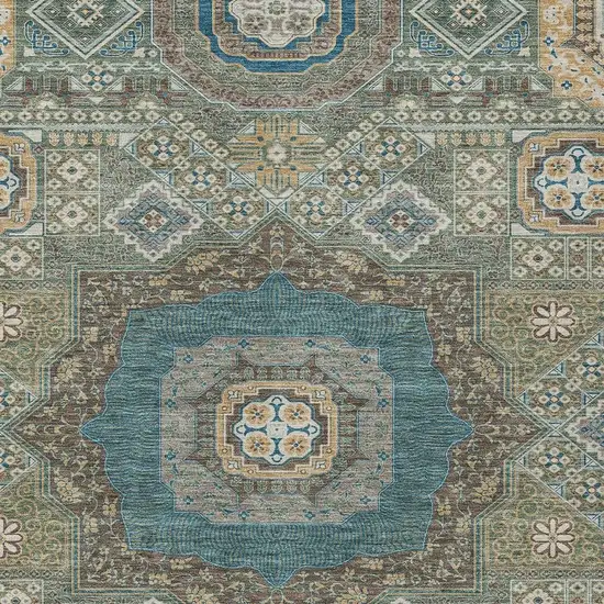 Green And Teal Blue Oriental Washable Indoor Outdoor Area Rug Photo 3