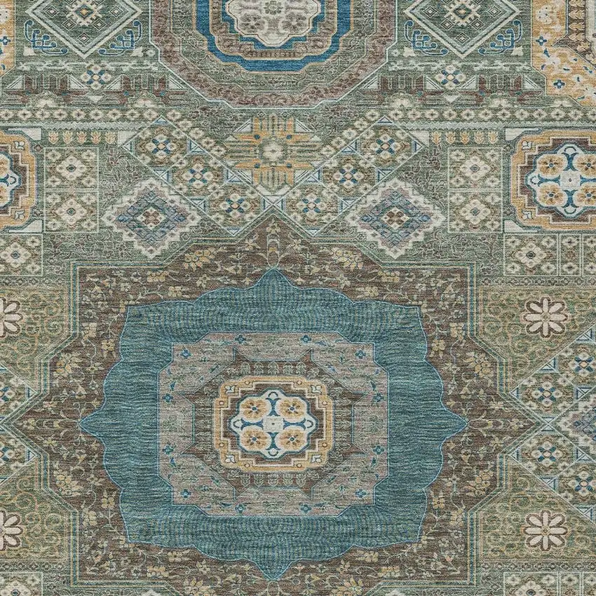 Green And Teal Blue Oriental Washable Indoor Outdoor Area Rug Photo 3