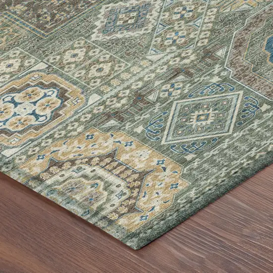 Green And Teal Blue Oriental Washable Indoor Outdoor Area Rug Photo 5