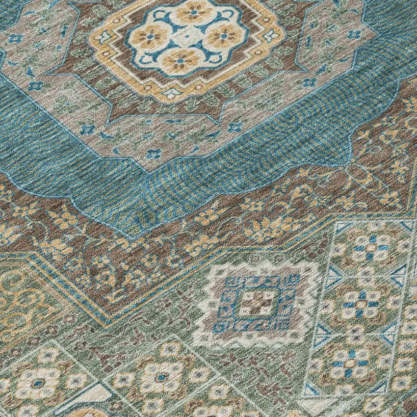Green And Teal Blue Oriental Washable Indoor Outdoor Area Rug Photo 6