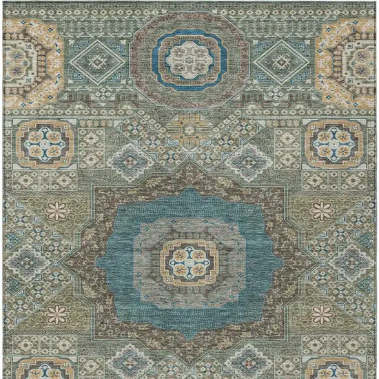 Green And Teal Blue Oriental Washable Indoor Outdoor Area Rug Photo 4