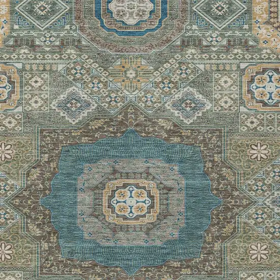 Green And Teal Blue Oriental Washable Indoor Outdoor Area Rug Photo 3