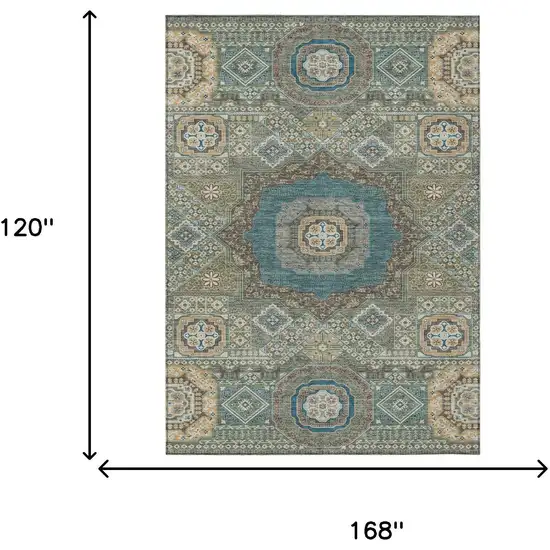 Green And Teal Blue Oriental Washable Indoor Outdoor Area Rug Photo 7