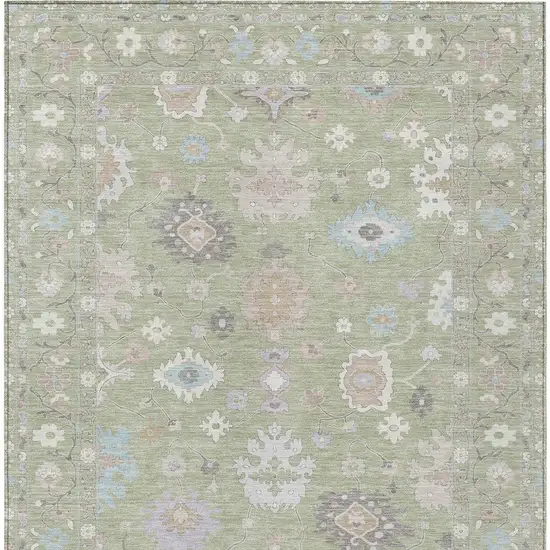 Green And Teal Blue Oriental Washable Indoor Outdoor Area Rug Photo 3