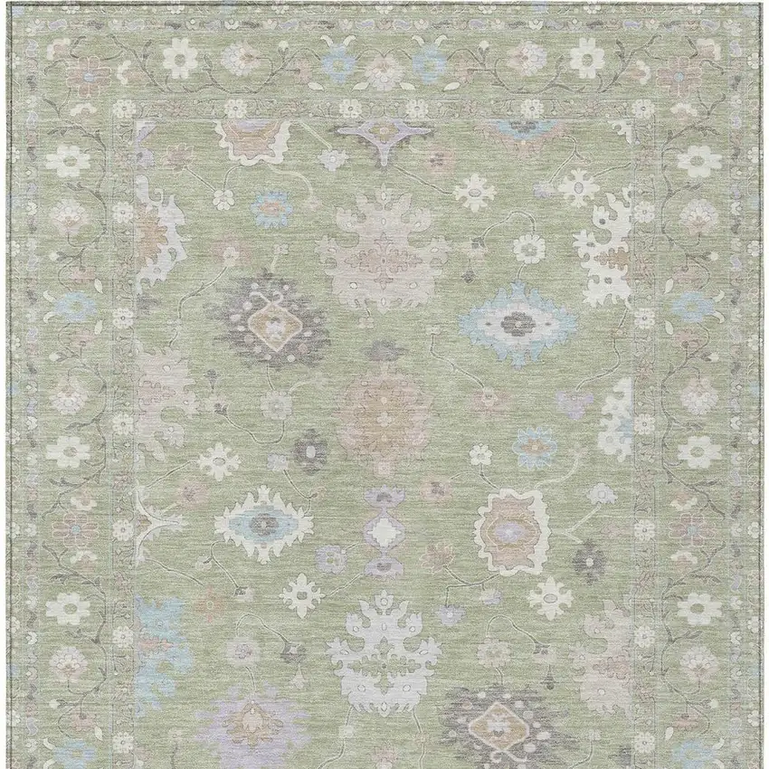 Green And Teal Blue Oriental Washable Indoor Outdoor Area Rug Photo 3