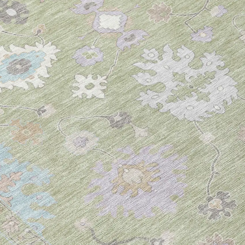 Green And Teal Blue Oriental Washable Indoor Outdoor Area Rug Photo 8