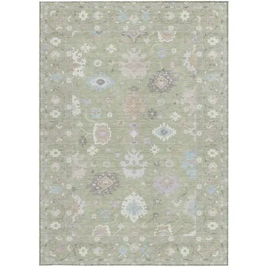 Green And Teal Blue Oriental Washable Indoor Outdoor Area Rug Photo 4