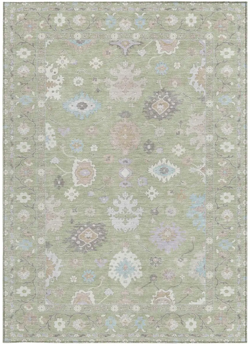 Green And Teal Blue Oriental Washable Indoor Outdoor Area Rug Photo 4