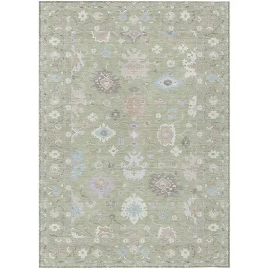 Green And Teal Blue Oriental Washable Indoor Outdoor Area Rug Photo 2