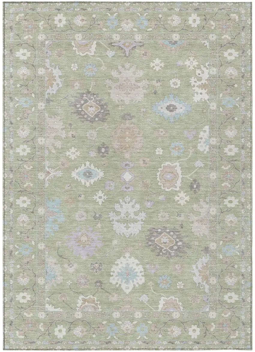 Green And Teal Blue Oriental Washable Indoor Outdoor Area Rug Photo 2