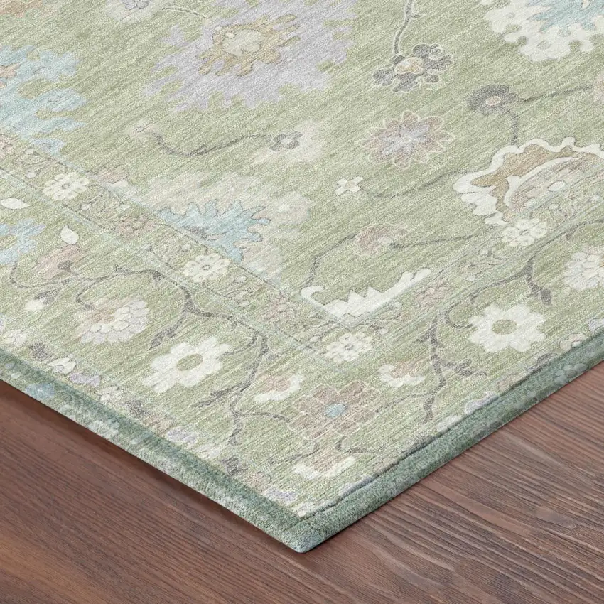Green And Teal Blue Oriental Washable Indoor Outdoor Area Rug Photo 7
